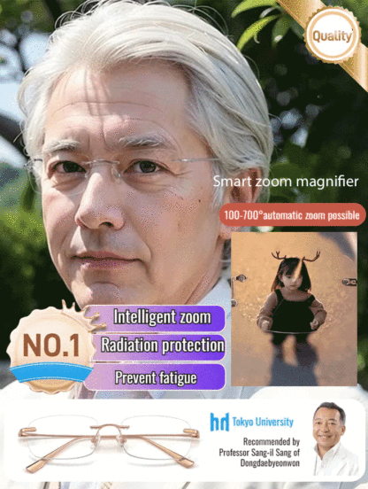 Light-sensitive colour-changing zoom rimless presbyopia glasses 【Men's and women's models】
