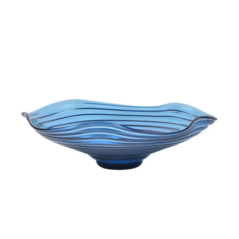 Blue ripple glass fruit bowl, a creative living room fruit bowl, a modern and simple snack and candy dish. Product Details