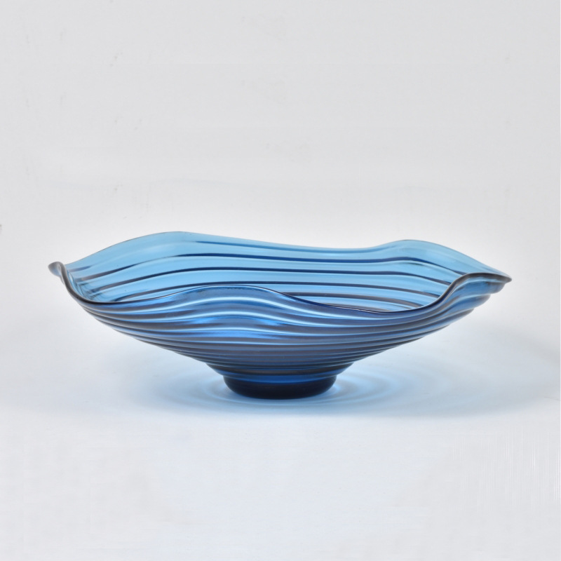 Blue ripple glass fruit bowl, a creative living room fruit bowl, a modern and simple snack and candy dish. Product Details