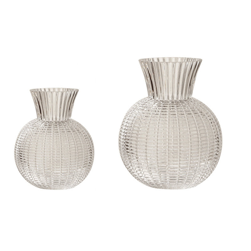 Spherical vertical grain glass vase Creative transparent flower vase Home living room flower arrangement decoration ornaments