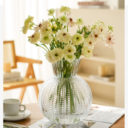 Spherical vertical grain glass vase Creative transparent flower vase Home living room flower arrangement decoration ornaments