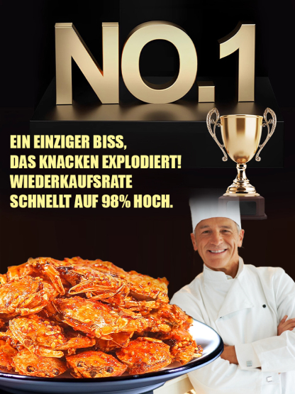 Weltbewegender Snack – keine Chips, keine Nüsse – ganze, knusprige kleine Krebse. Explosiver Geschmack.