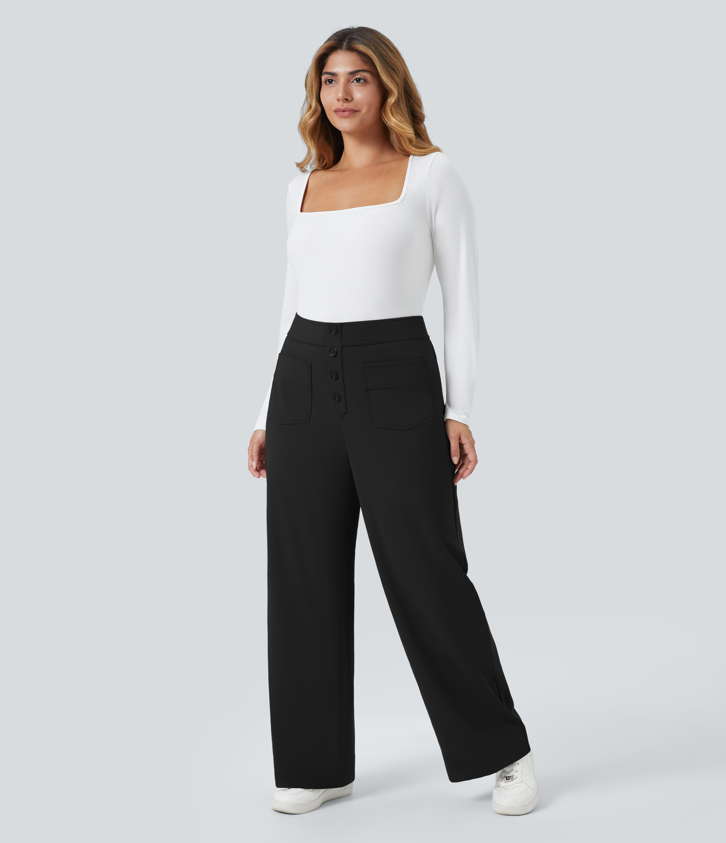 SoftlyZeroPlush Thermal High Waisted Pockets Straight Leg Casual Plus Size Pants