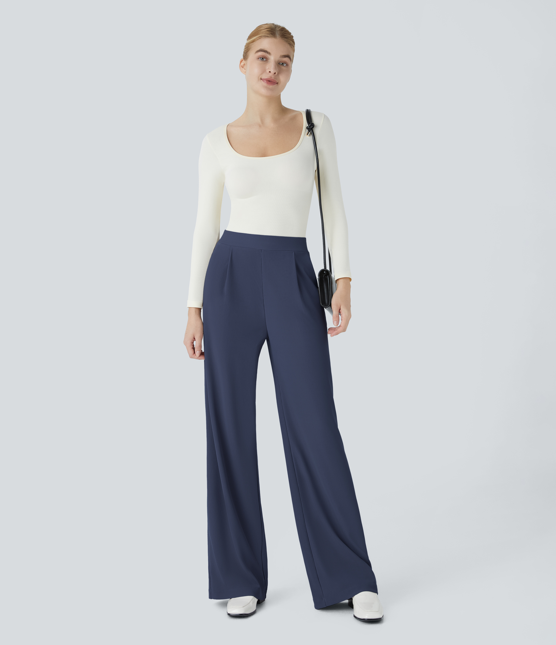 FlexHigh Waisted Body Sculpt Waist-Slimming Pocket Wide Leg Micro Waffle Work Pants