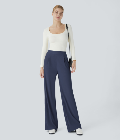 FlexHigh Waisted Body Sculpt Waist-Slimming Pocket Wide Leg Micro Waffle Work Pants