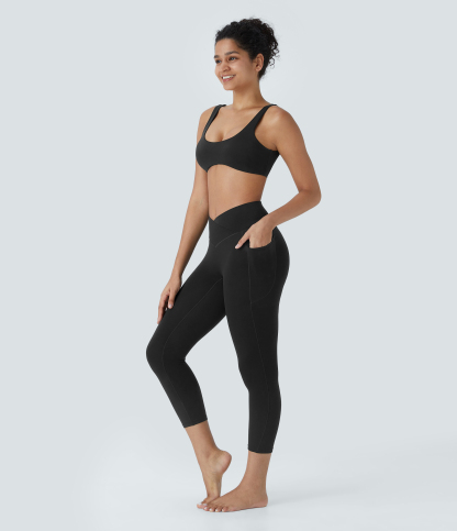 SoftlyZeroHigh Waisted Crossover Pocket Capri Yoga Leggings-UPF50+