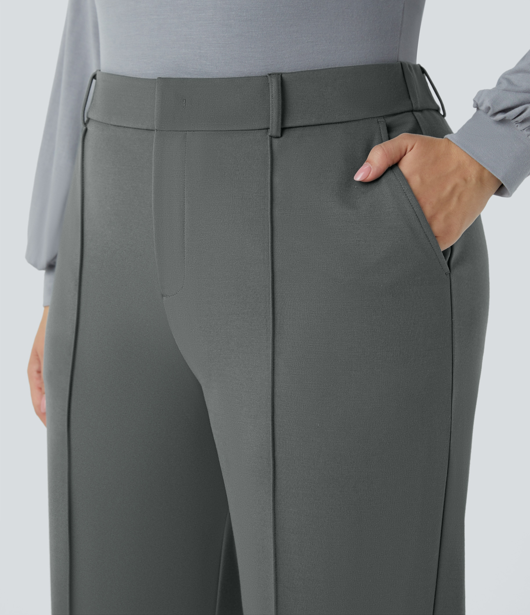 FlexHigh Waisted Zipper Pocket Straight Leg Plus Size Work Pants