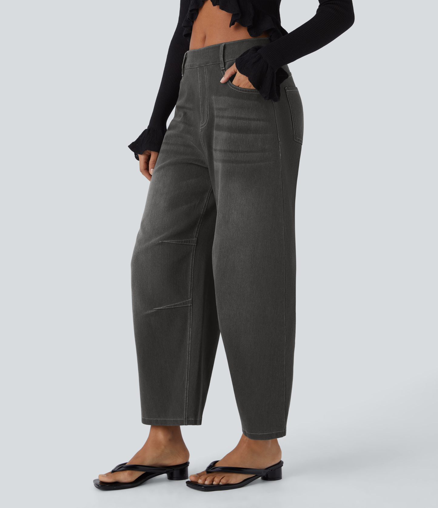 FlexMid Rise Pockets Barrel Leg Casual Jeans