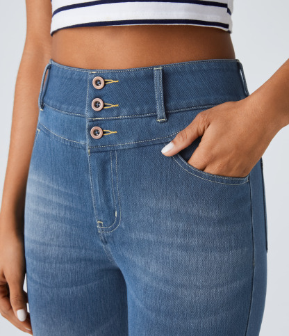FlexHigh Waisted Zipper Pockets Casual Skinny Jeans