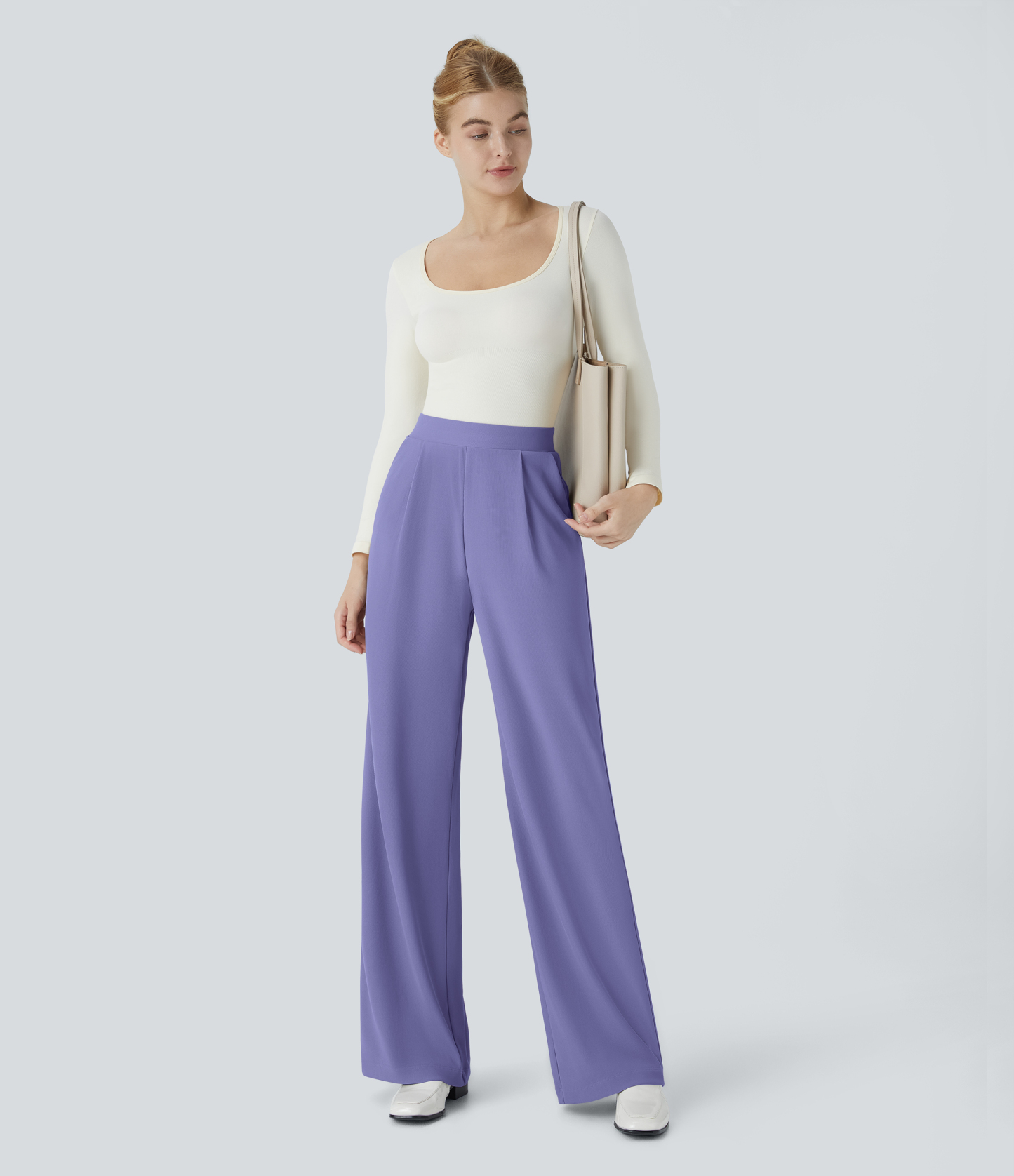 FlexHigh Waisted Body Sculpt Waist-Slimming Pocket Wide Leg Micro Waffle Work Pants