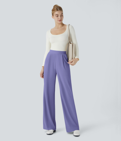 FlexHigh Waisted Body Sculpt Waist-Slimming Pocket Wide Leg Micro Waffle Work Pants