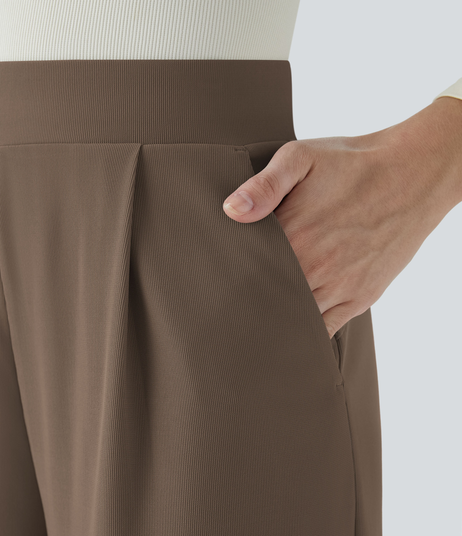 FlexHigh Waisted Body Sculpt Waist-Slimming Pocket Wide Leg Micro Waffle Work Pants