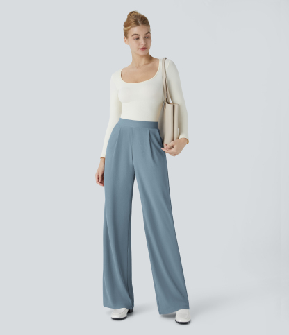 FlexHigh Waisted Body Sculpt Waist-Slimming Pocket Wide Leg Micro Waffle Work Pants