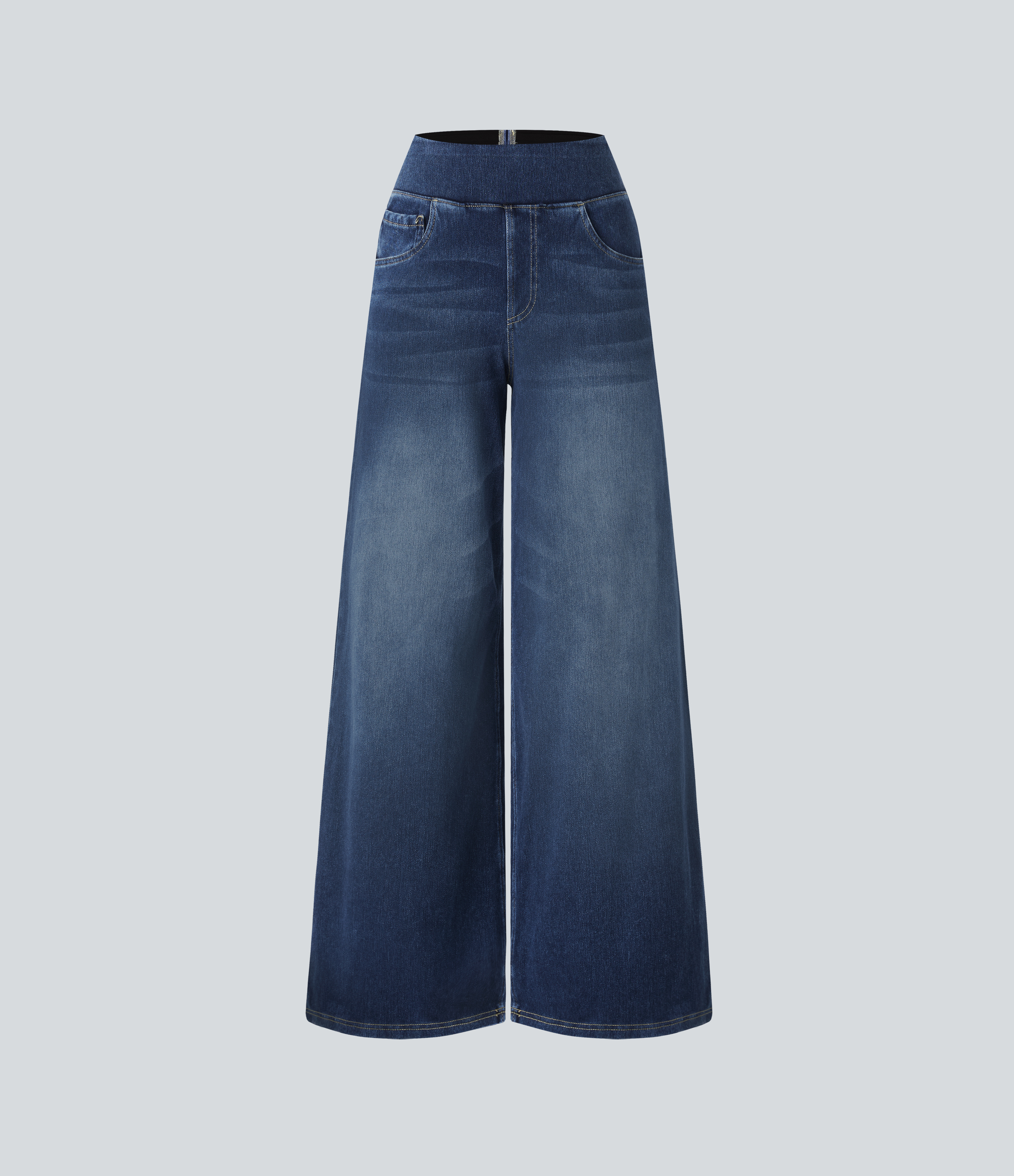 FlexHigh Waisted Pockets Baggy Wide Leg Washed Casual Jeans