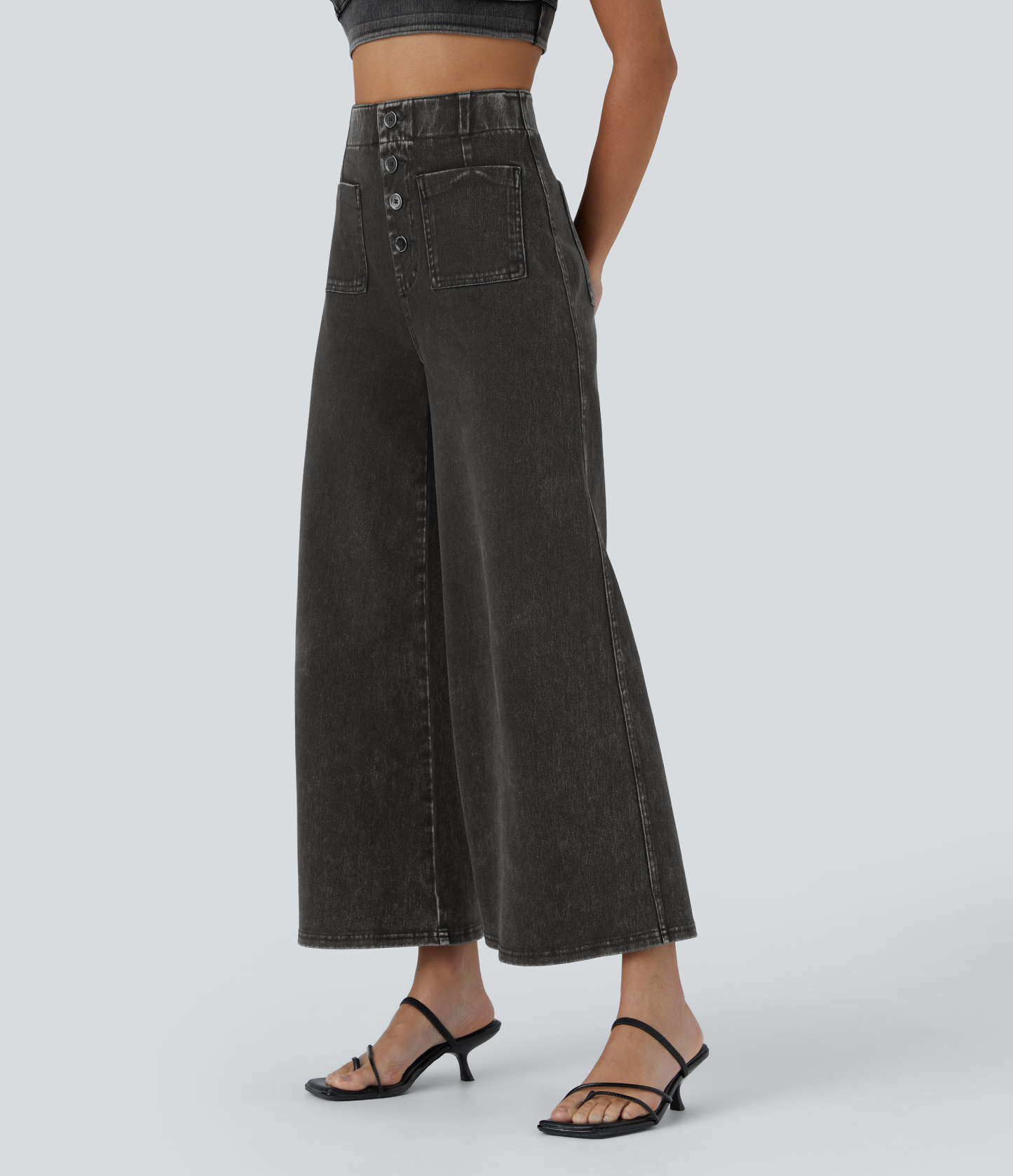 FlexHigh Waisted Pockets Washed Casual Wide Leg Jeans