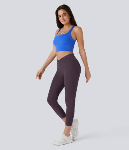 SoftlyZeroHigh Waisted Crossover Pocket Capri Yoga Leggings-UPF50+