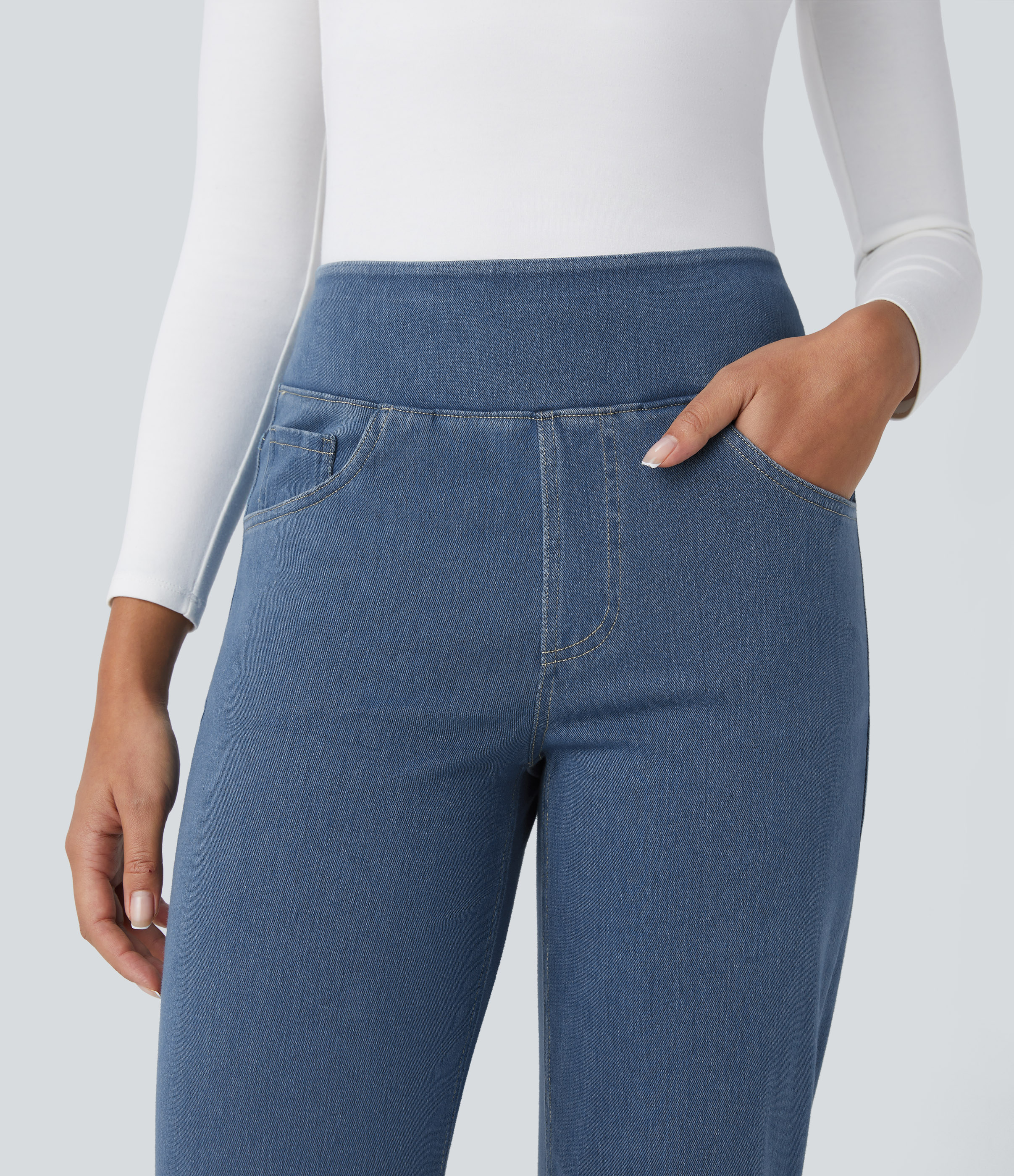 FlexHigh Waisted Pockets Straight Leg Work Jeans