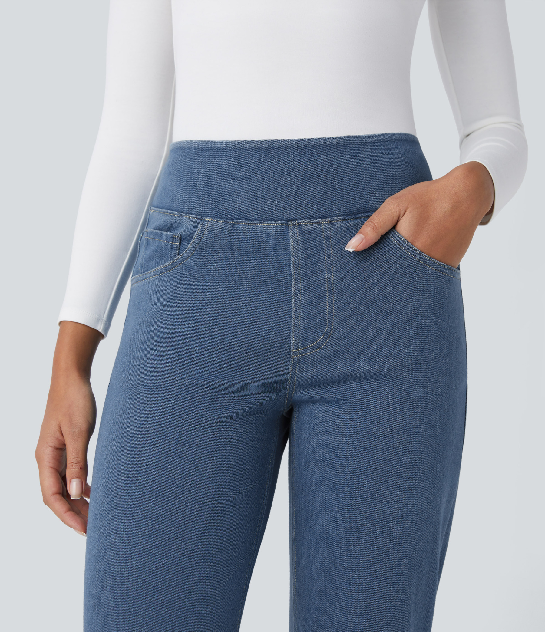 FlexHigh Waisted Pockets Straight Leg Work Jeans