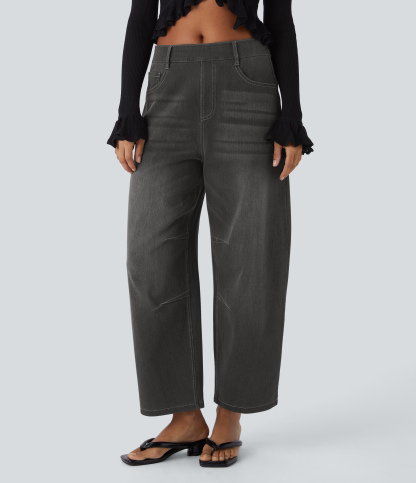 FlexMid Rise Pockets Barrel Leg Casual Jeans