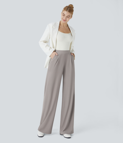 FlexHigh Waisted Body Sculpt Waist-Slimming Pocket Wide Leg Micro Waffle Work Pants