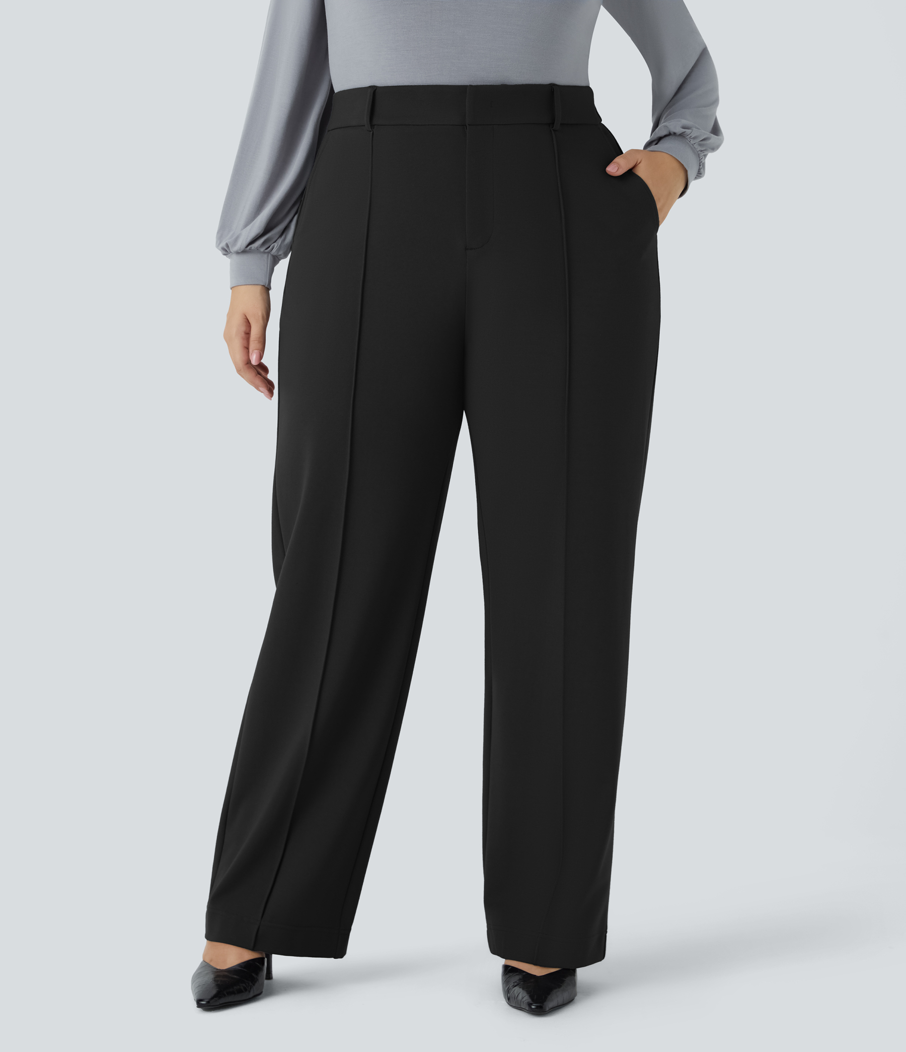 FlexHigh Waisted Zipper Pocket Straight Leg Plus Size Work Pants