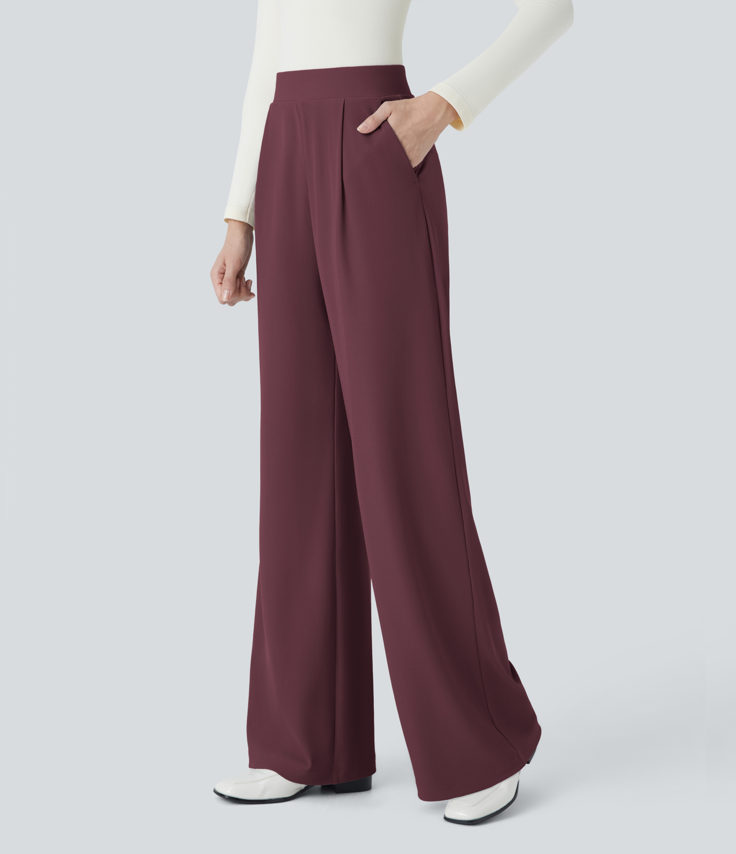 FlexHigh Waisted Body Sculpt Waist-Slimming Pocket Wide Leg Micro Waffle Work Pants