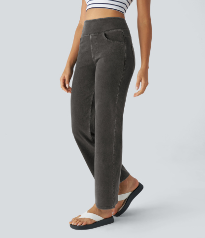 FlexHigh Waisted Pockets Straight Leg Work Jeans