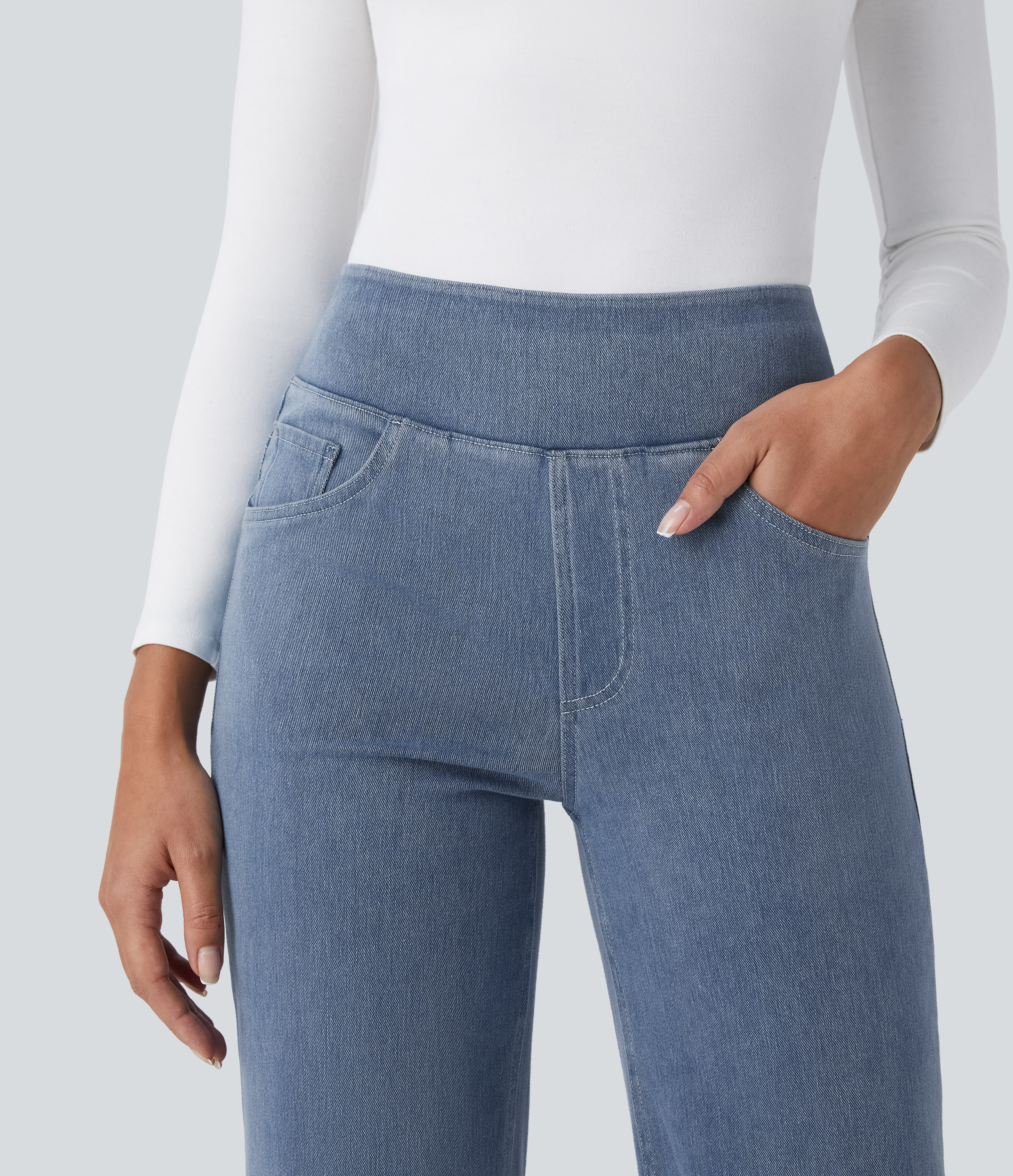 FlexHigh Waisted Pockets Straight Leg Work Jeans