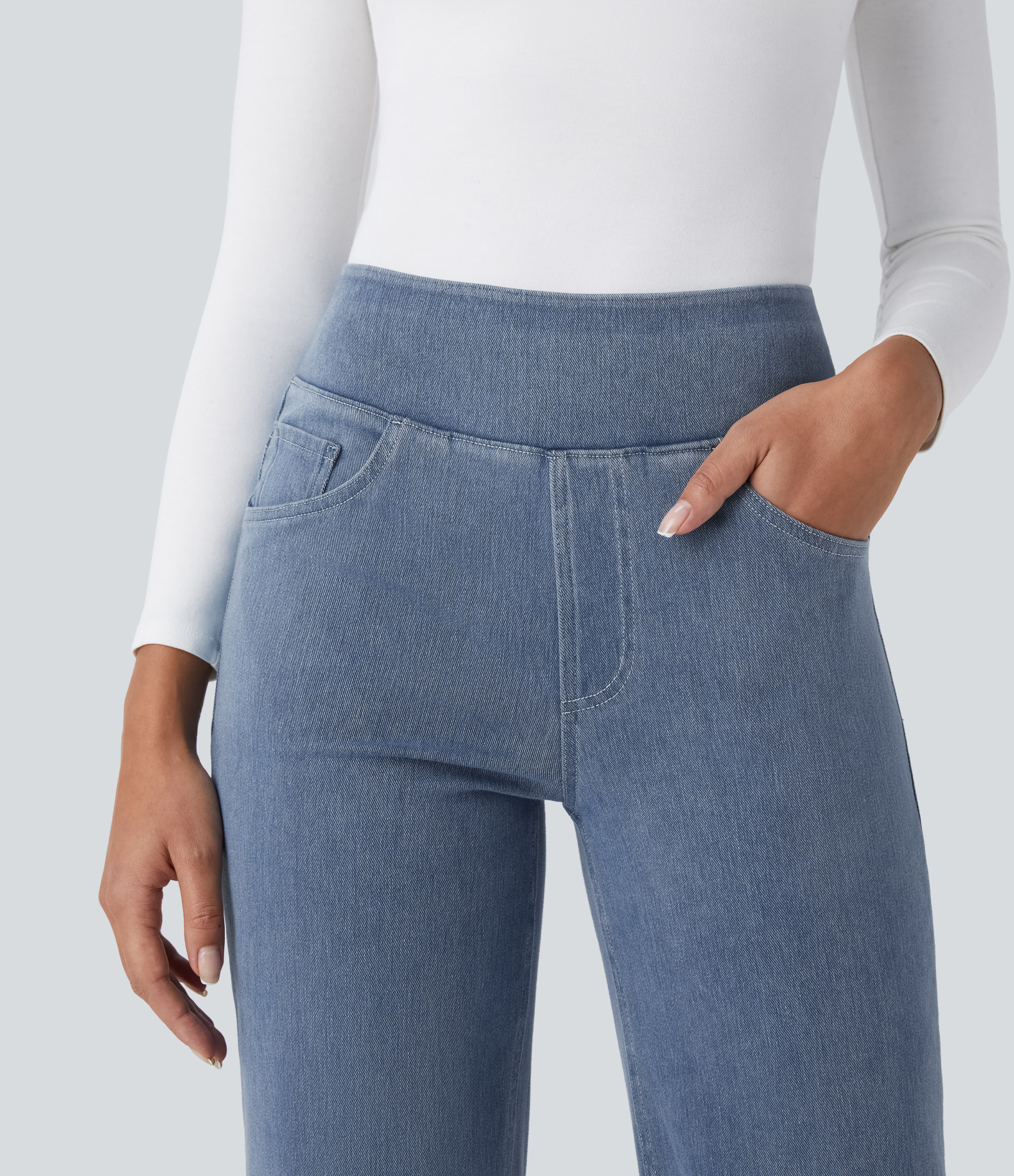 FlexHigh Waisted Pockets Straight Leg Work Jeans
