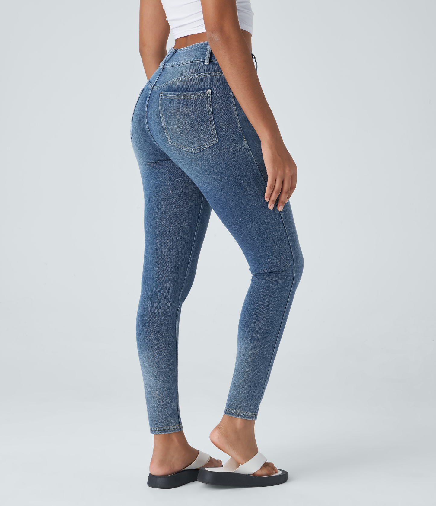 FlexHigh Waisted Zipper Pockets Casual Skinny Jeans