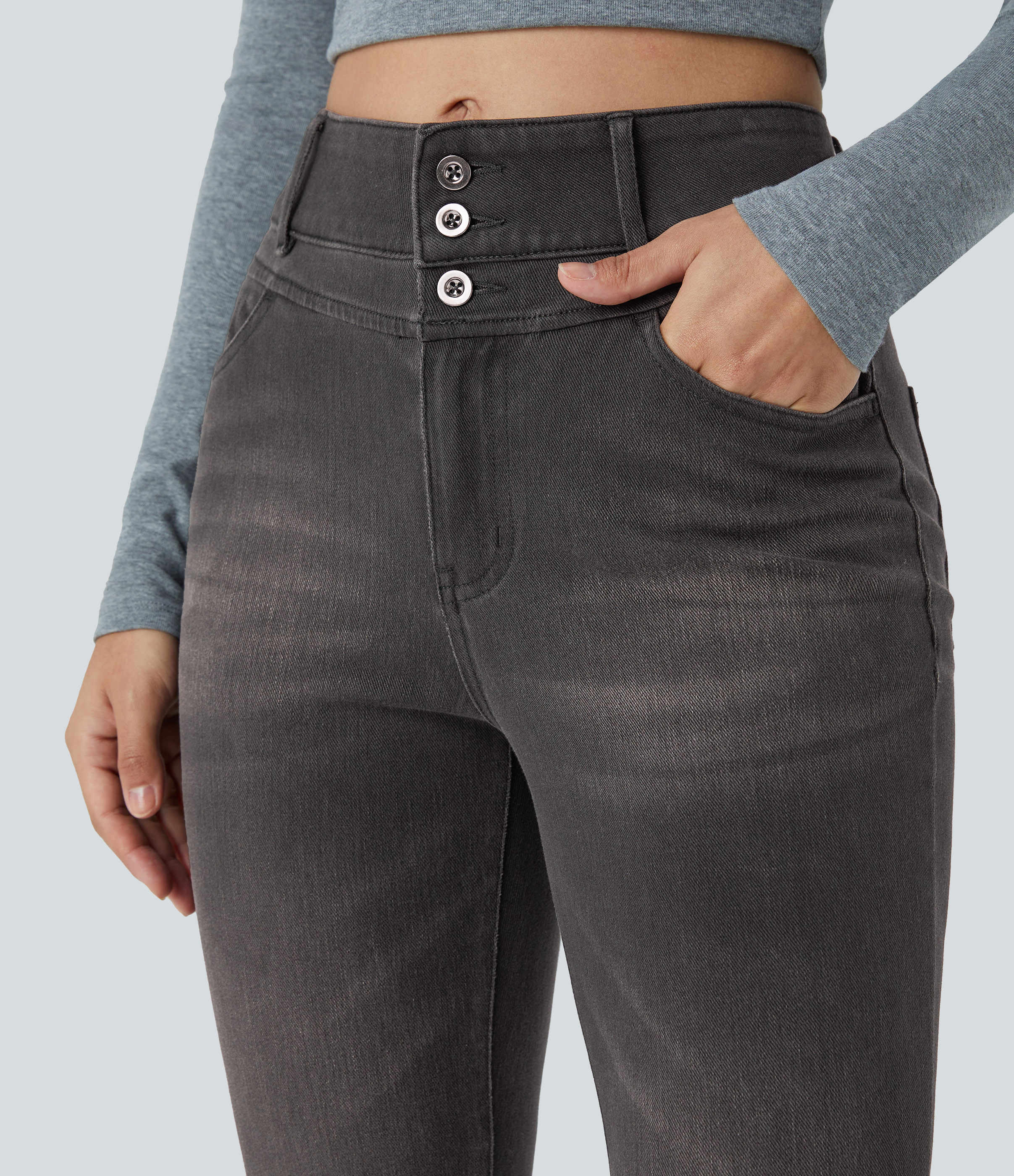FlexHigh Waisted Zipper Pockets Casual Skinny Jeans