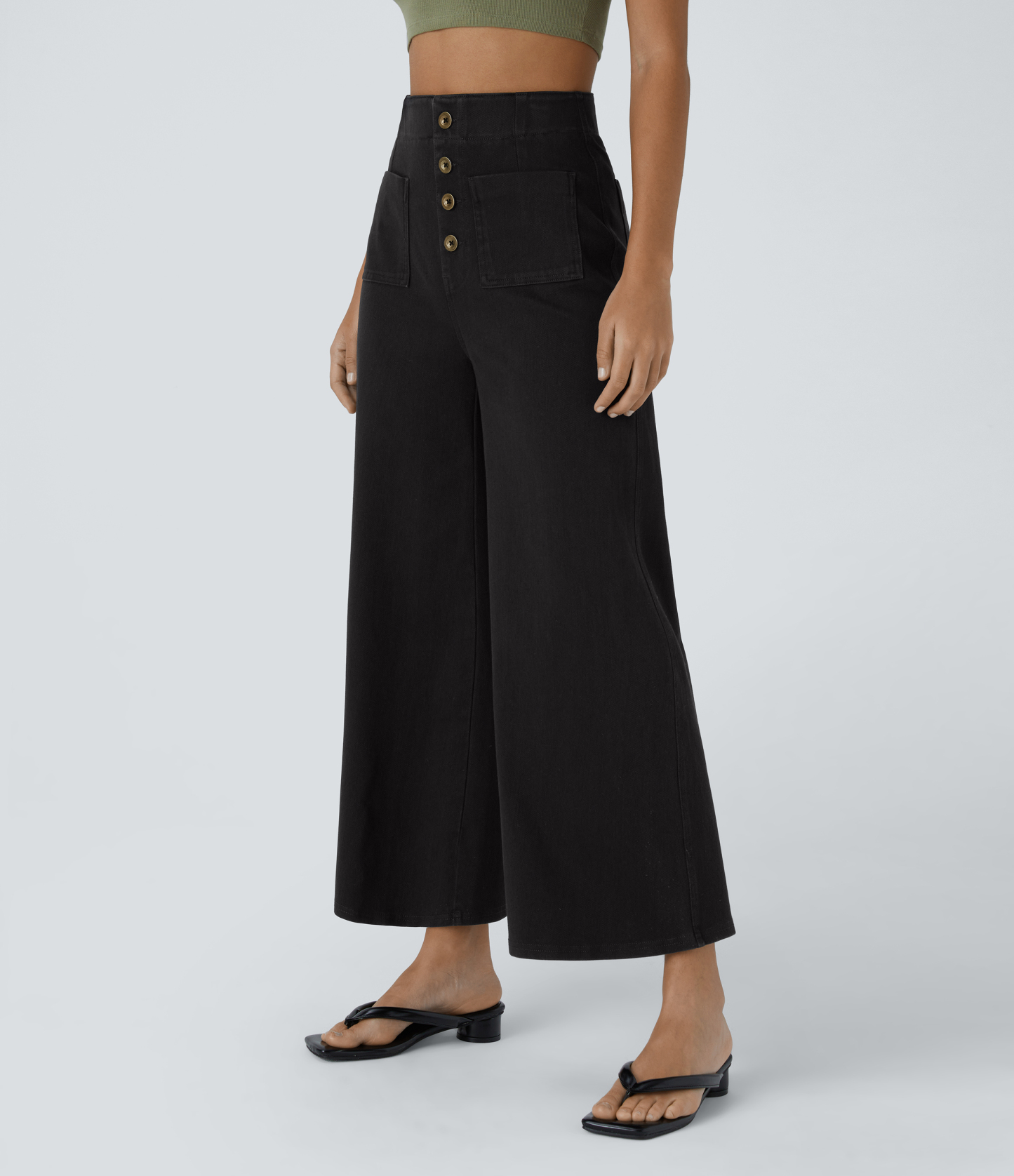 FlexHigh Waisted Pockets Washed Casual Wide Leg Jeans