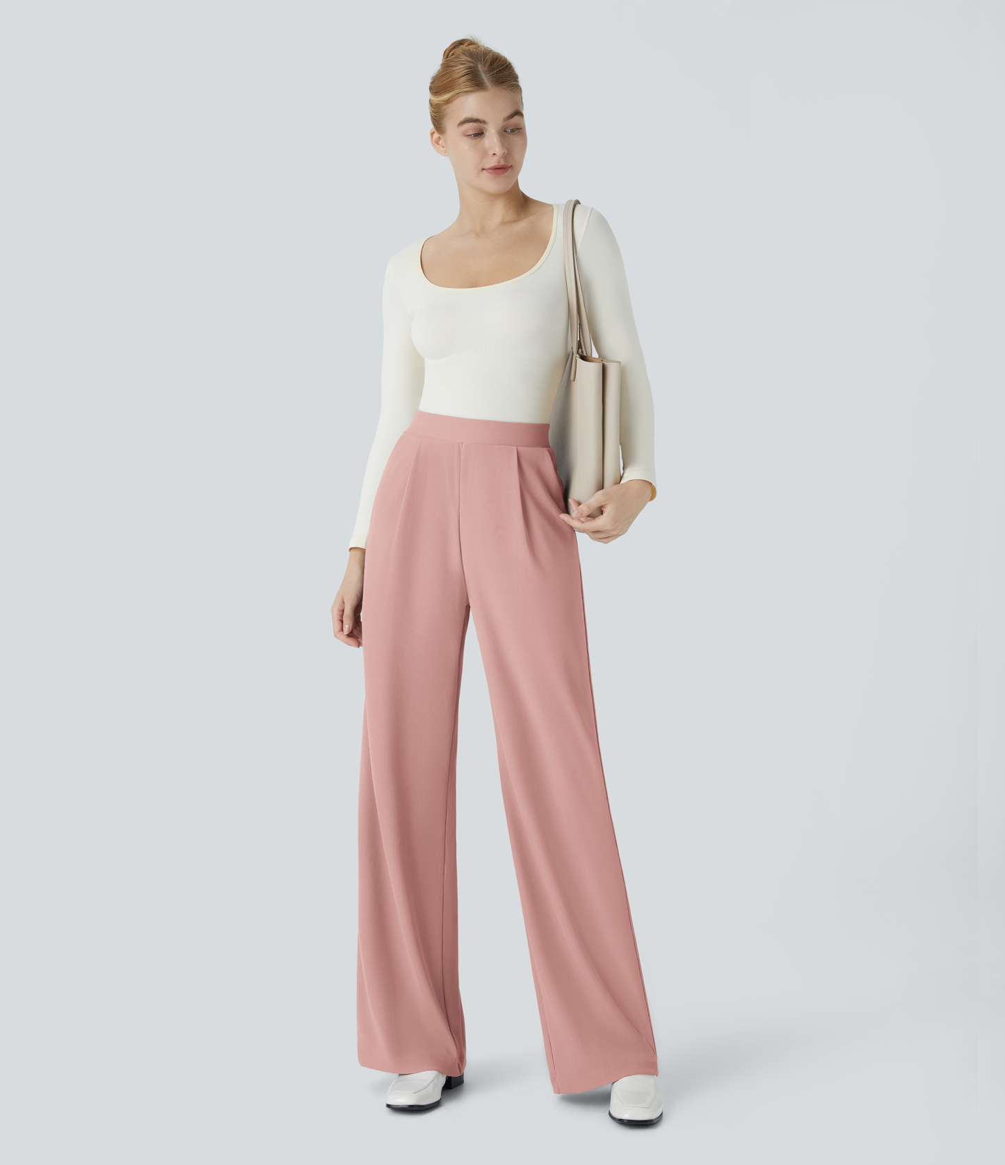 FlexHigh Waisted Body Sculpt Waist-Slimming Pocket Wide Leg Micro Waffle Work Pants