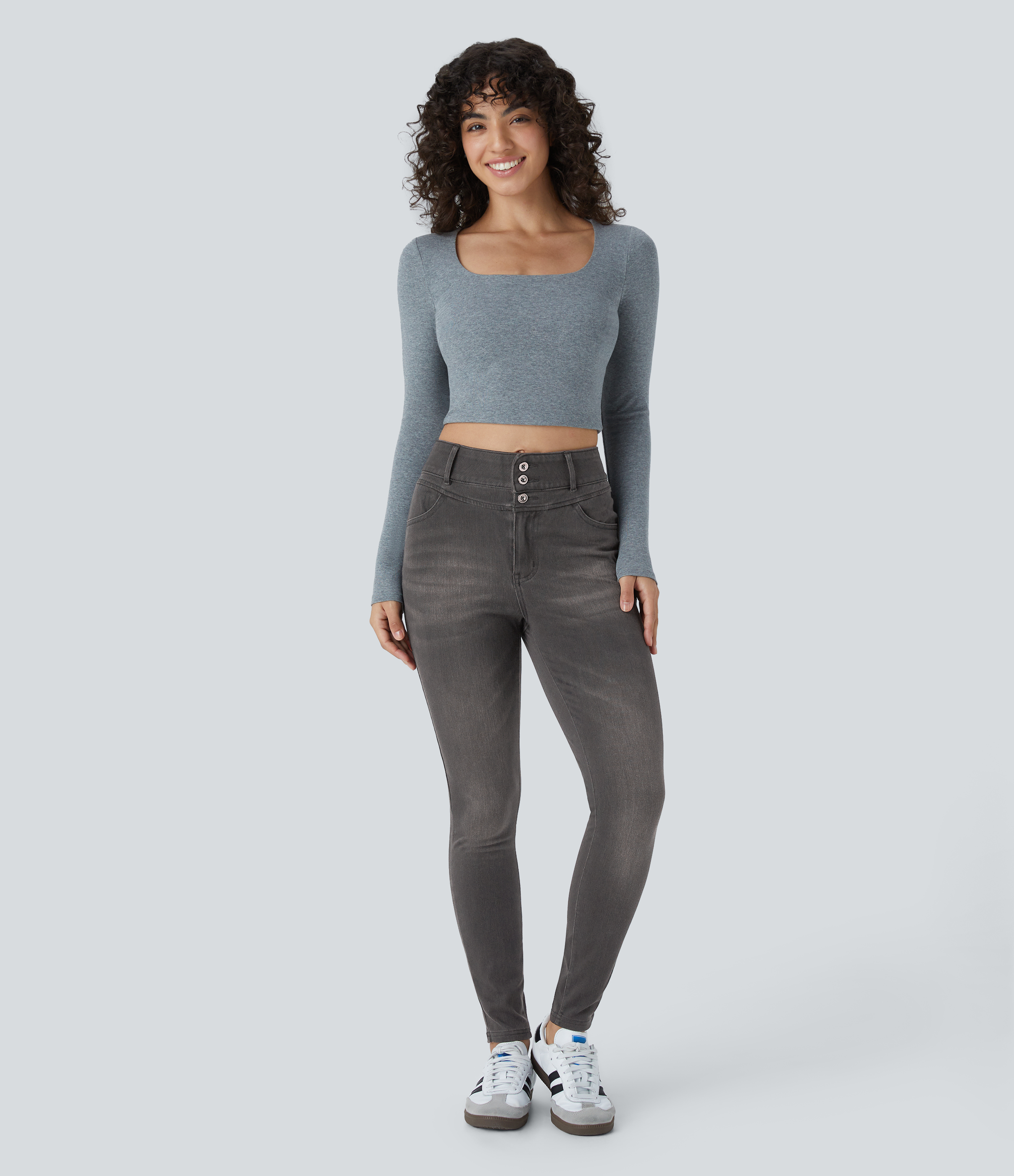 FlexHigh Waisted Zipper Pockets Casual Skinny Jeans