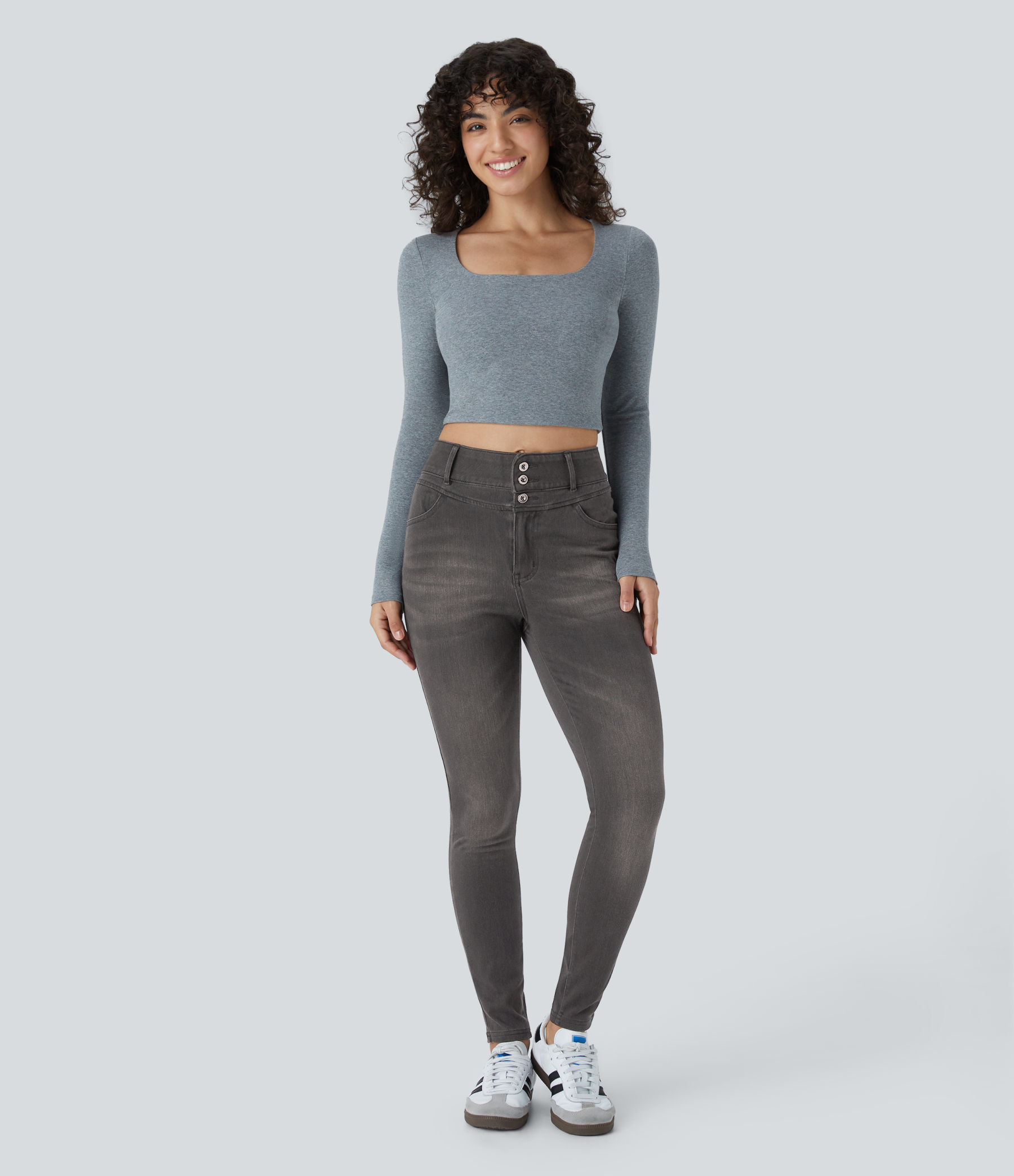 FlexHigh Waisted Zipper Pockets Casual Skinny Jeans