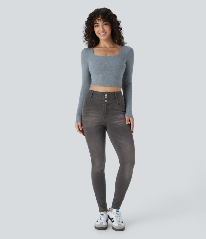 FlexHigh Waisted Zipper Pockets Casual Skinny Jeans