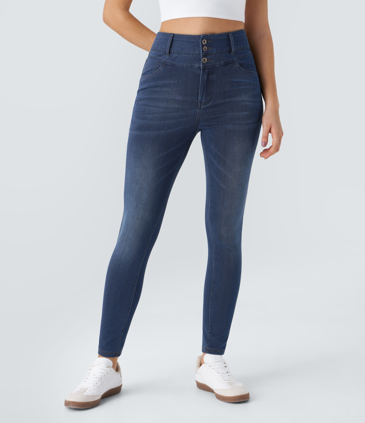 FlexHigh Waisted Zipper Pockets Casual Skinny Jeans