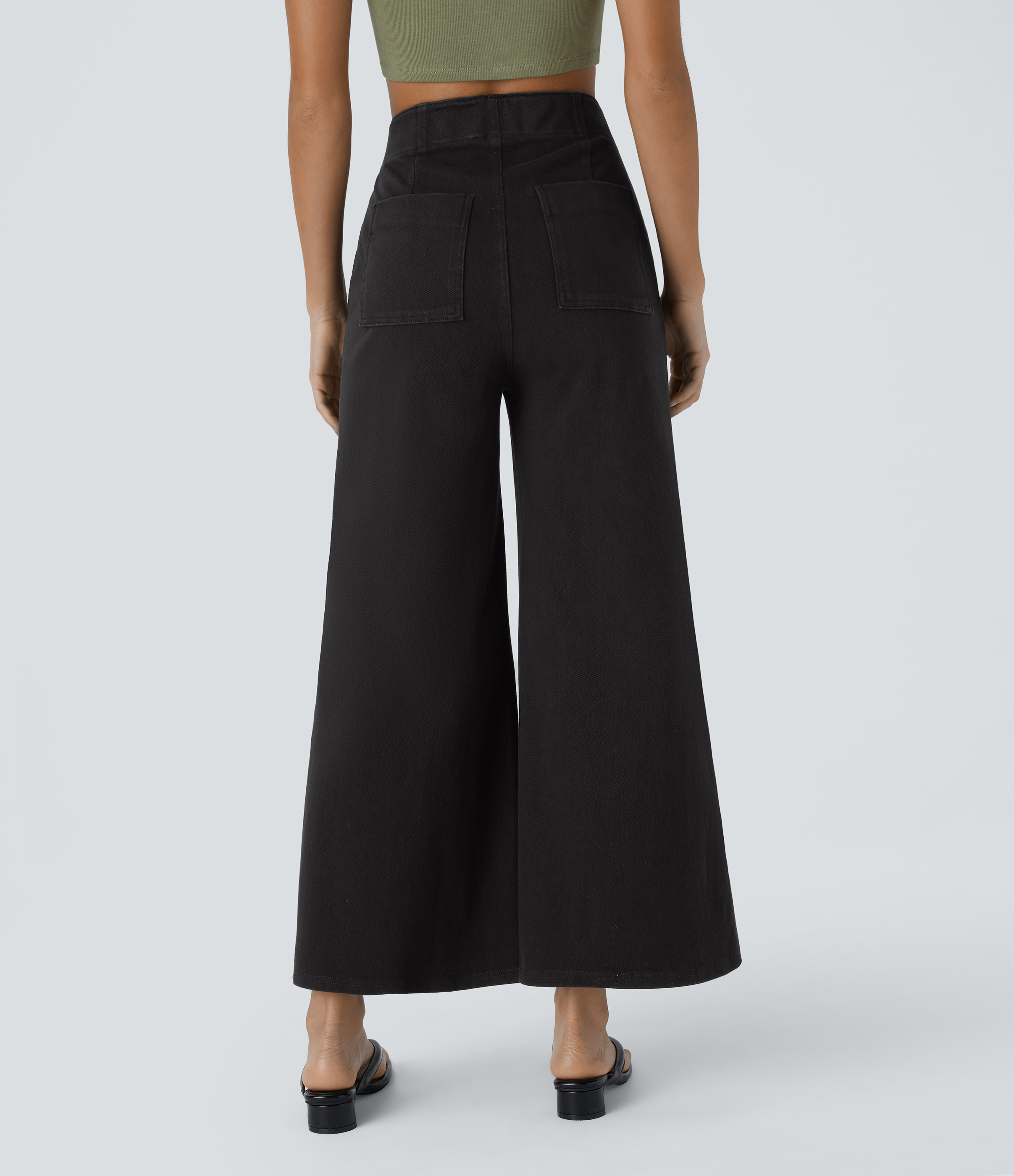 FlexHigh Waisted Pockets Washed Casual Wide Leg Jeans