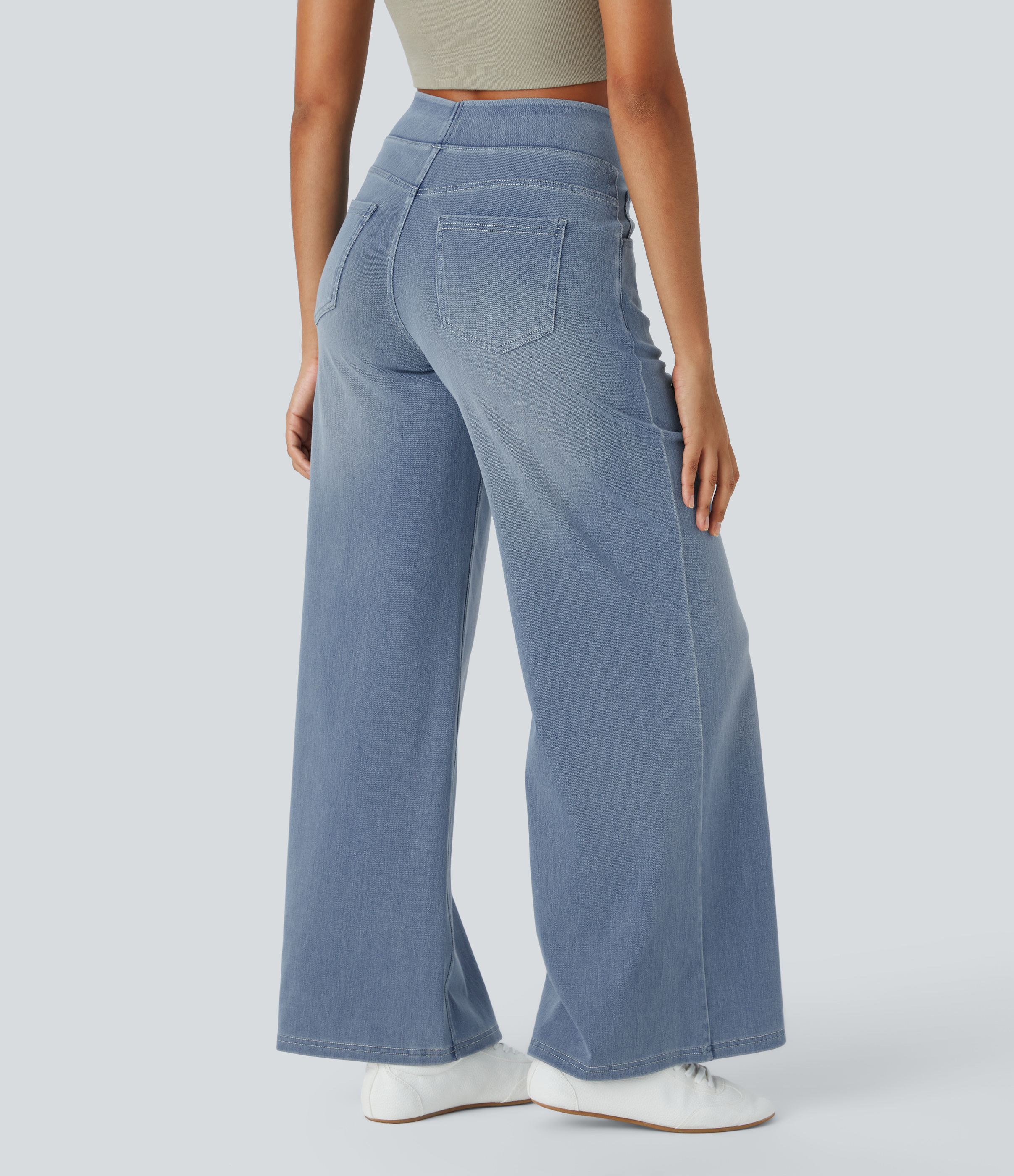 FlexHigh Waisted Pockets Baggy Wide Leg Washed Casual Jeans