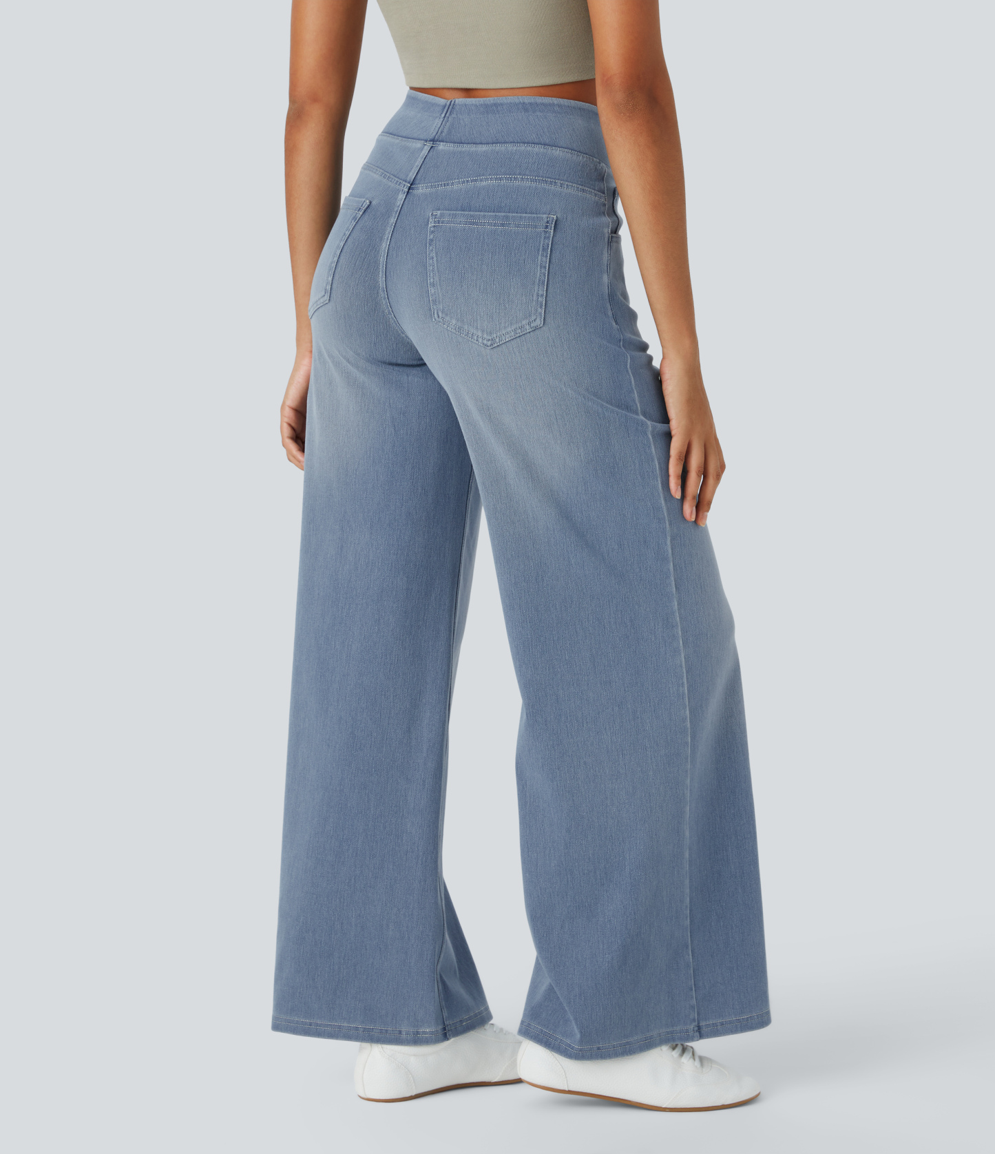 FlexHigh Waisted Pockets Baggy Wide Leg Washed Casual Jeans