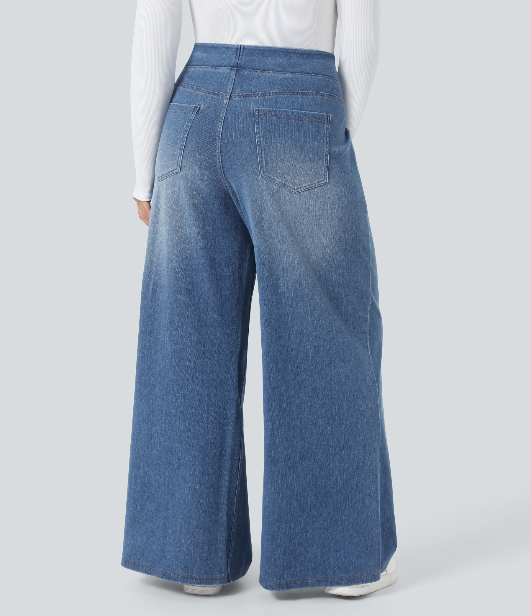 FlexHigh Waisted Pockets Baggy Wide Leg Washed Casual Plus Size Jeans