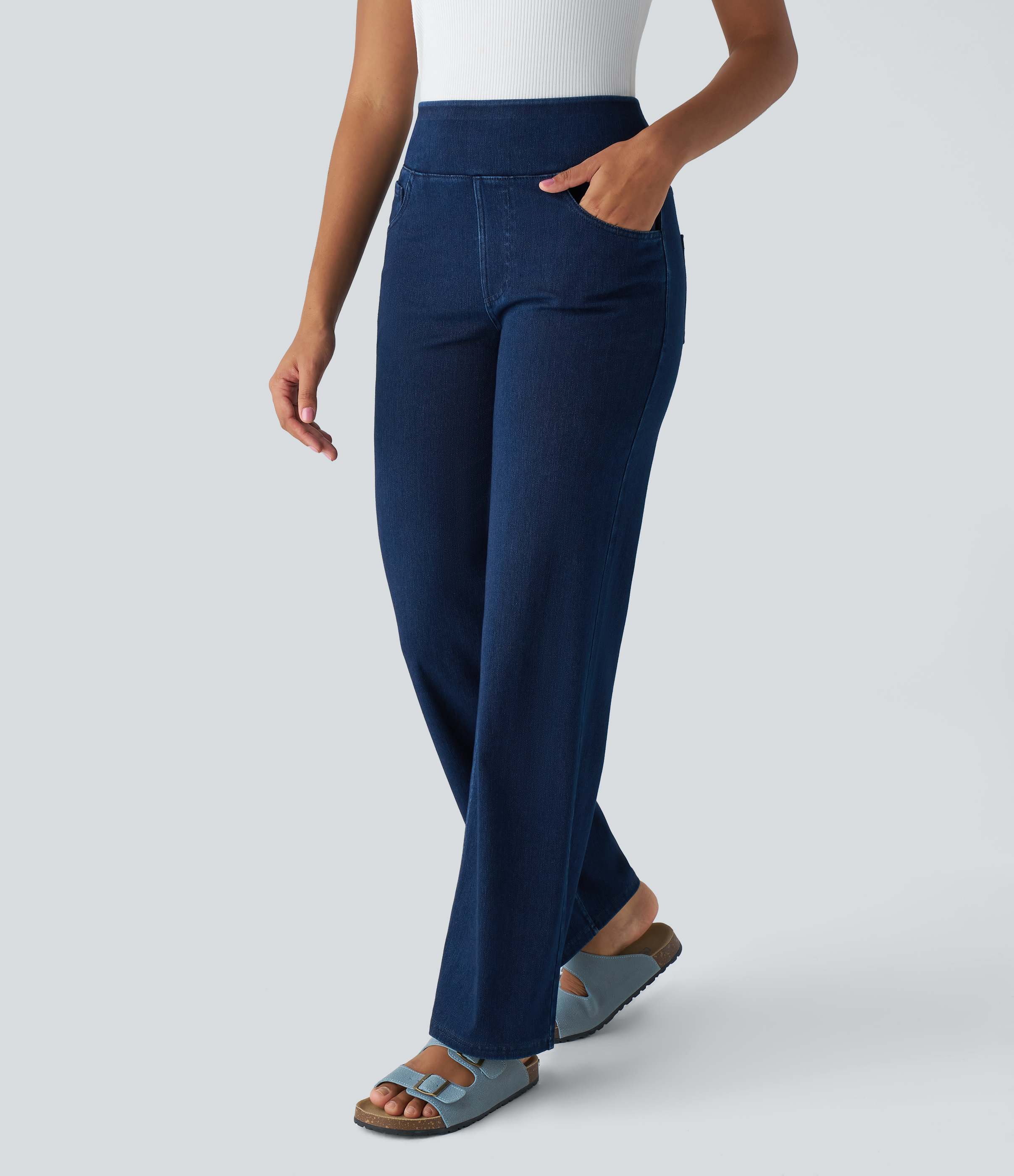 FlexHigh Waisted Pockets Straight Leg Work Jeans