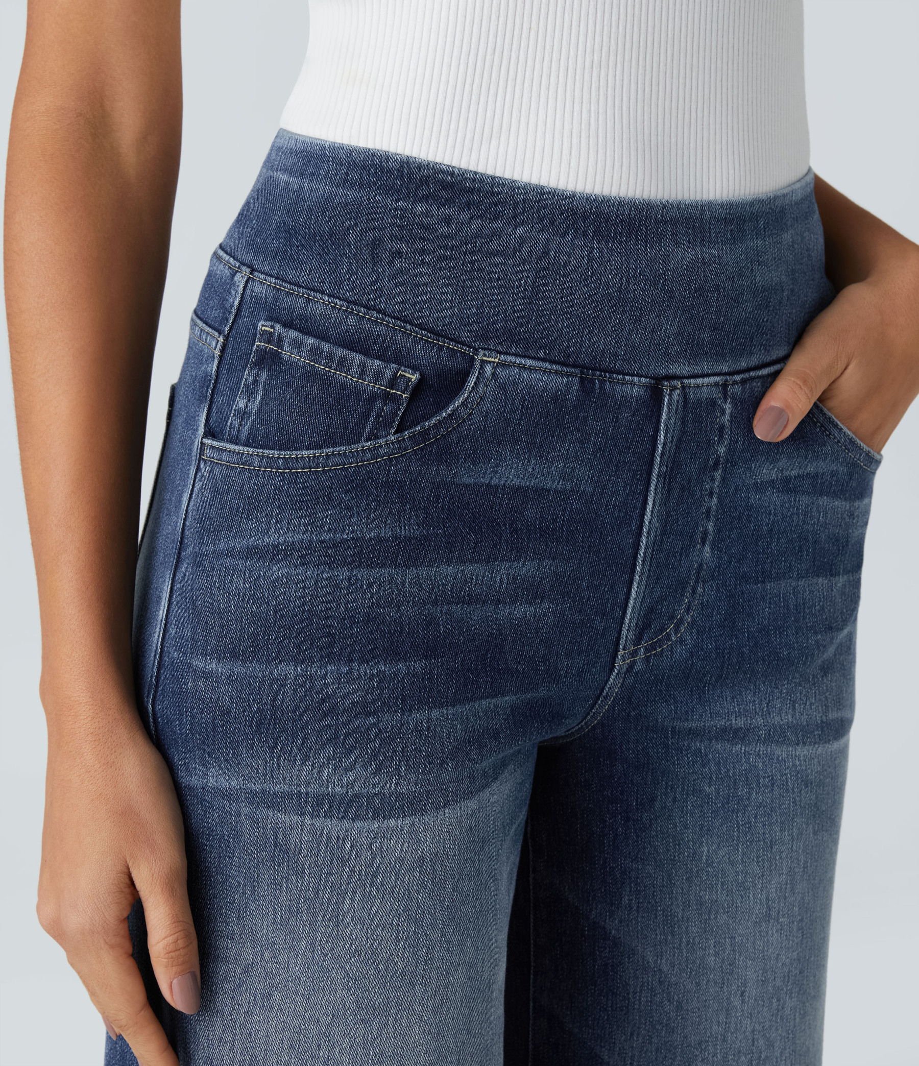 FlexHigh Waisted Pockets Baggy Wide Leg Washed Casual Jeans