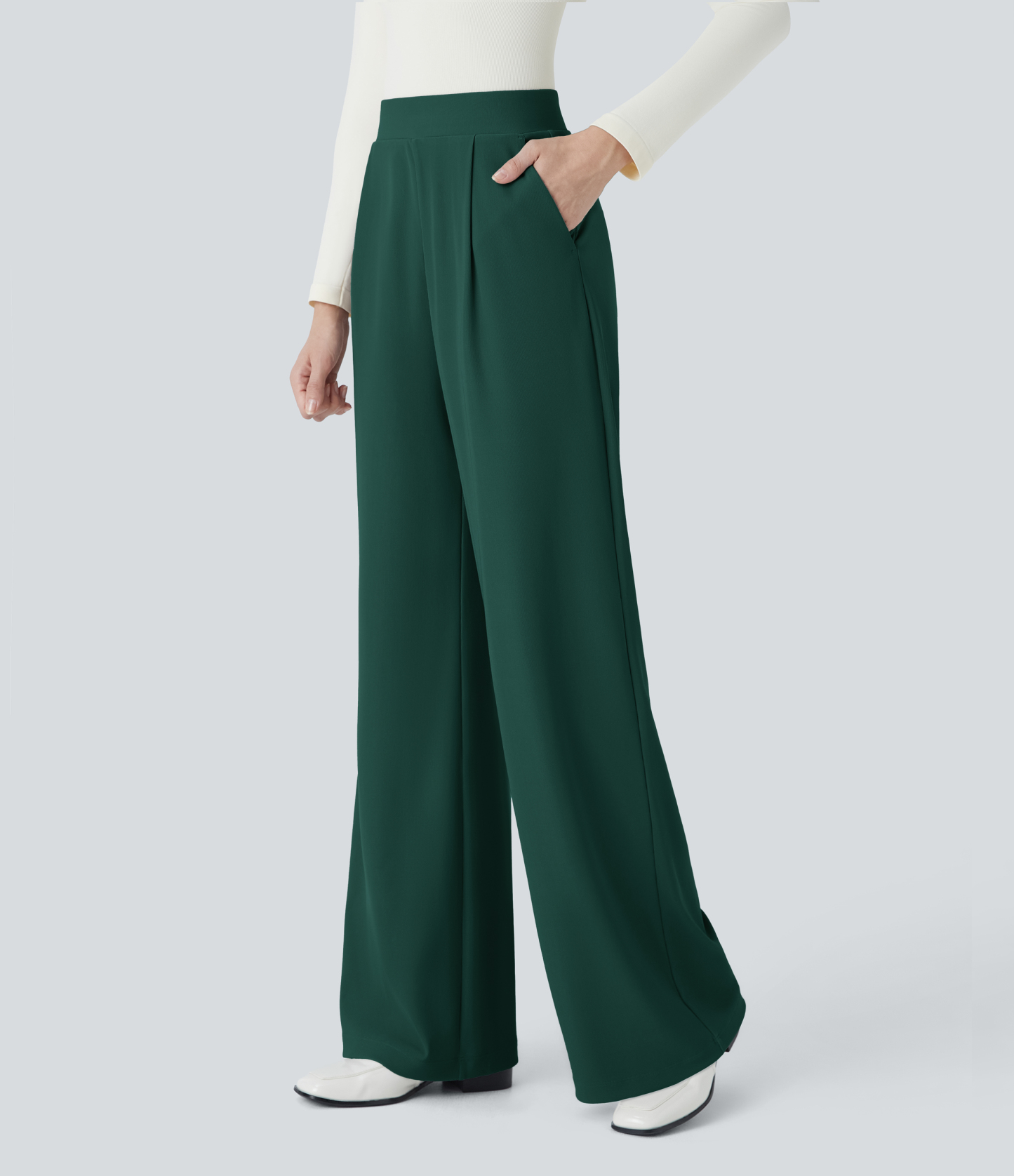 FlexHigh Waisted Body Sculpt Waist-Slimming Pocket Wide Leg Micro Waffle Work Pants