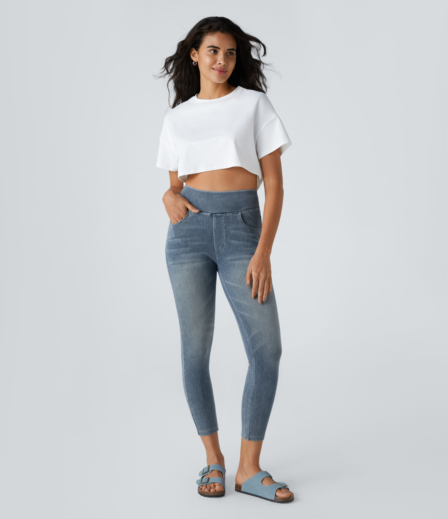 FlexHigh Waisted Pockets Denim Casual Leggings