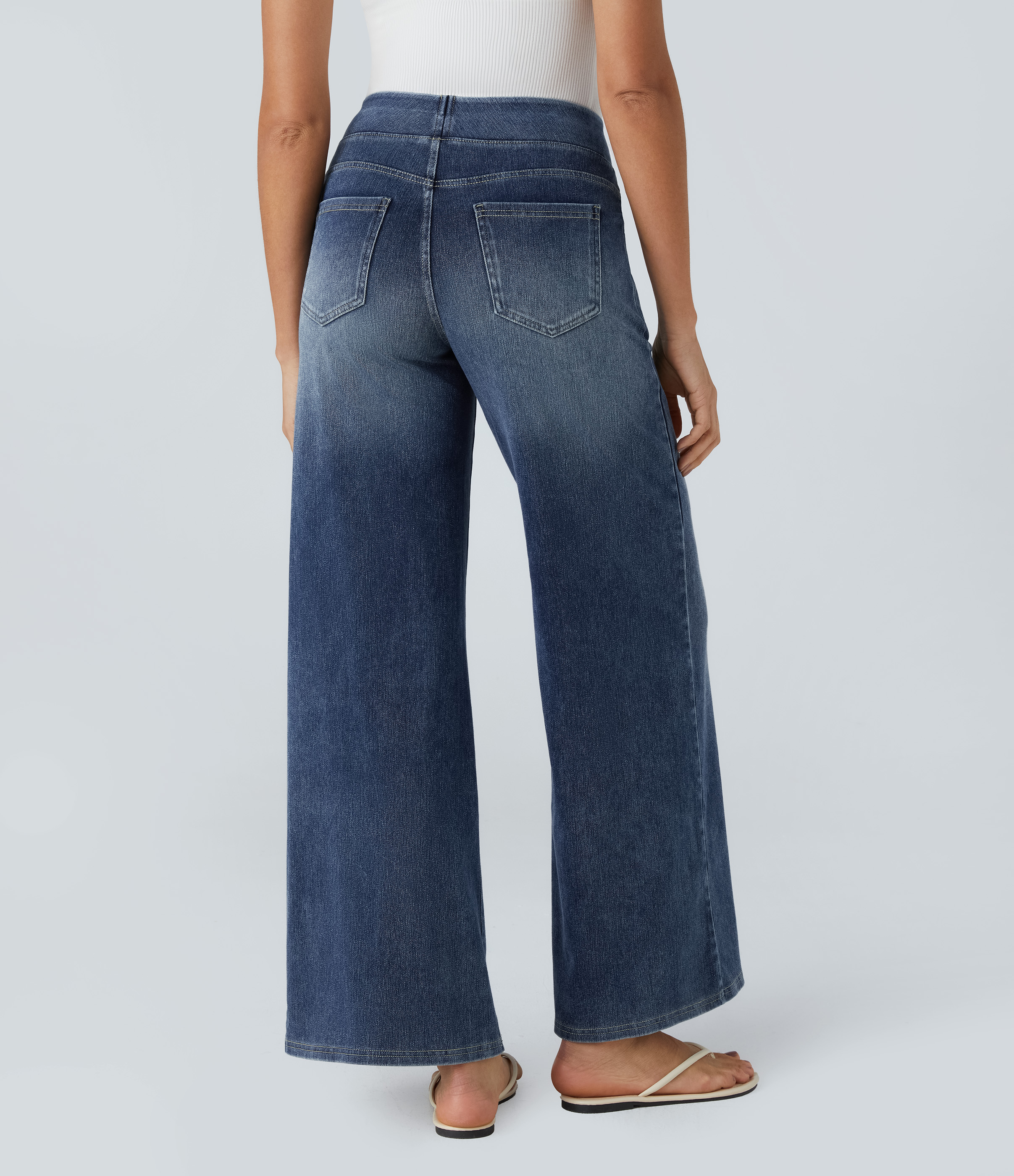 FlexHigh Waisted Pockets Baggy Wide Leg Washed Casual Jeans