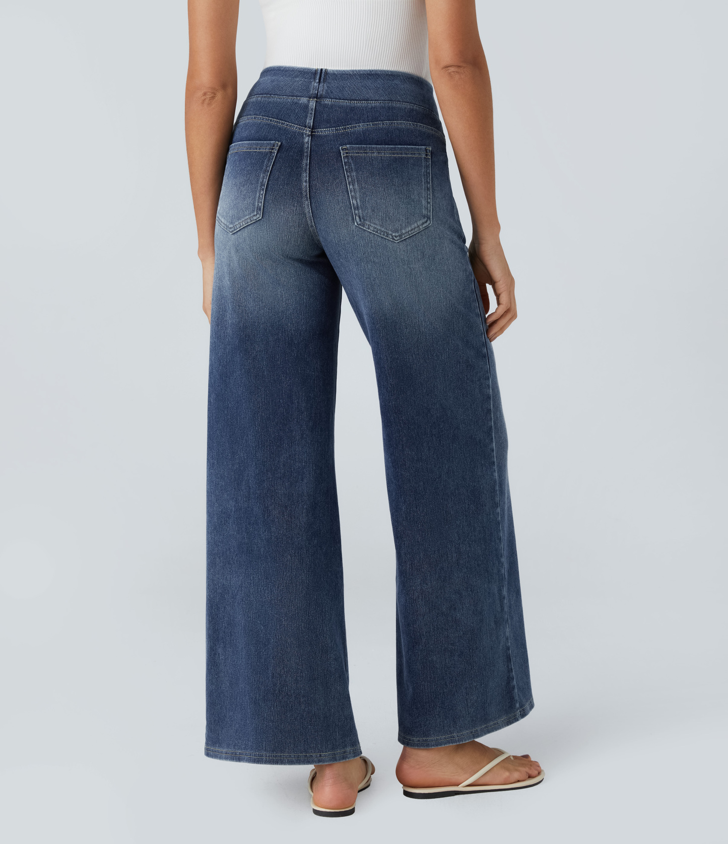 FlexHigh Waisted Pockets Baggy Wide Leg Washed Casual Jeans
