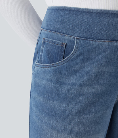 FlexHigh Waisted Pockets Baggy Wide Leg Washed Casual Plus Size Jeans