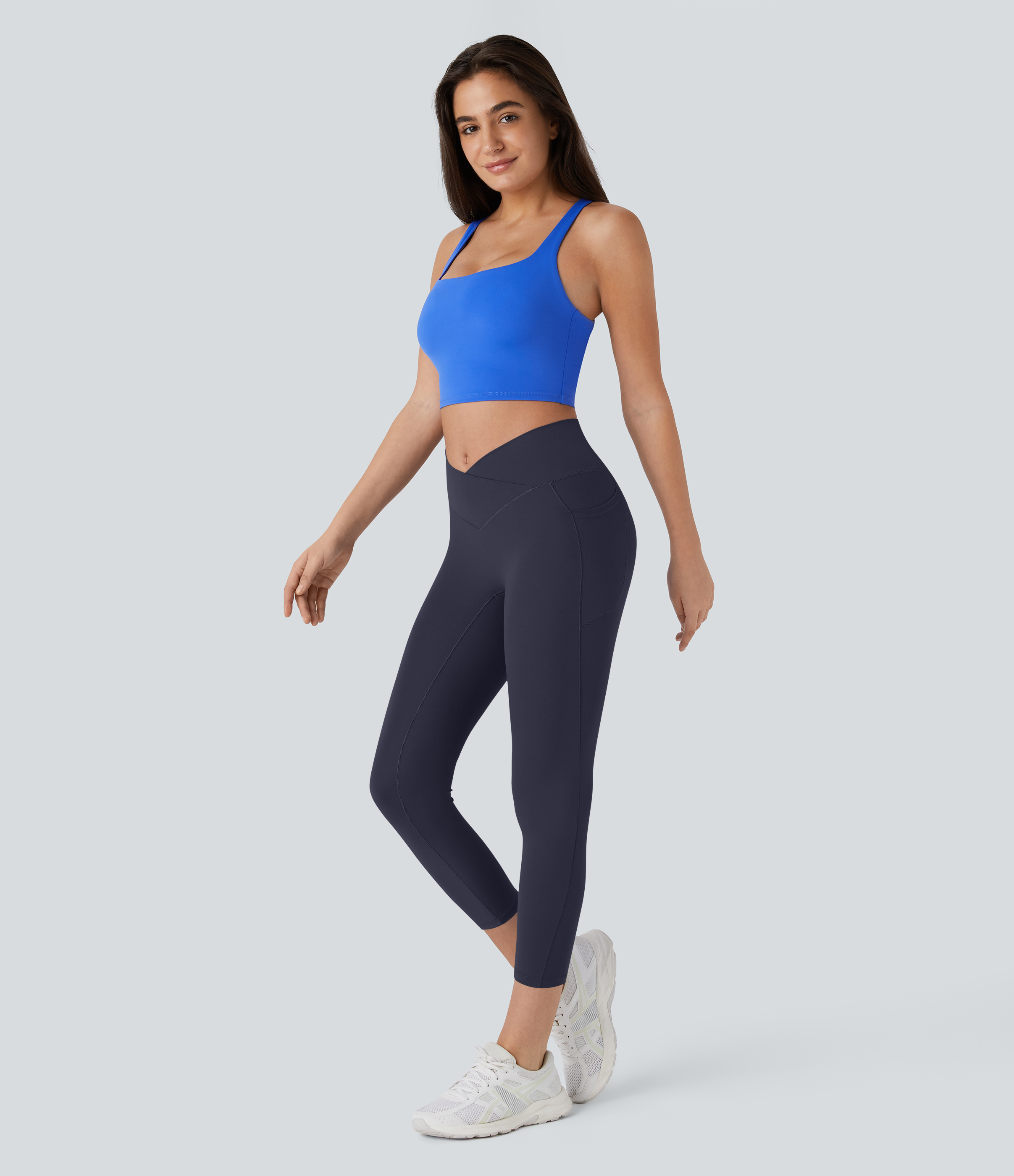 SoftlyZeroHigh Waisted Crossover Pocket Capri Yoga Leggings-UPF50+