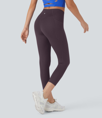 SoftlyZeroHigh Waisted Crossover Pocket Capri Yoga Leggings-UPF50+